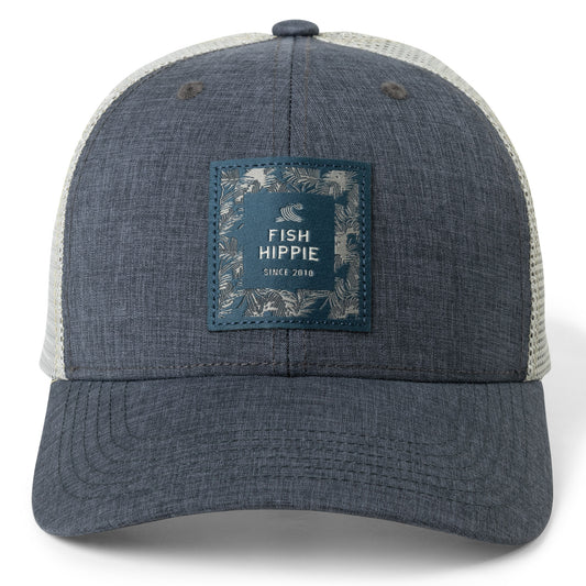 Fish Catch Logo Night Out Woven Patch Snapback Trucker Hat Heather  Grey/Royal