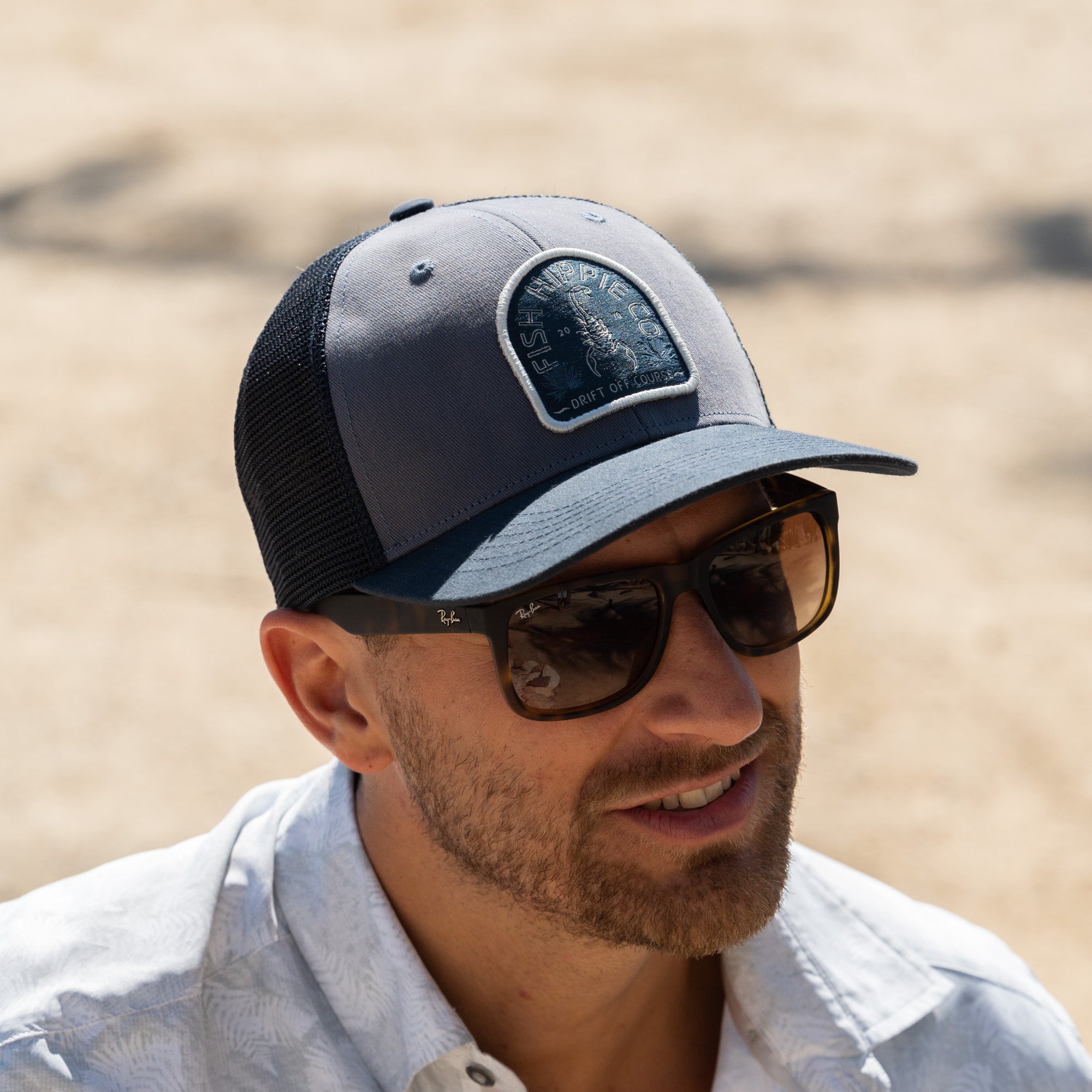 Trucker Patch Hat  Navy and Gray Mesh