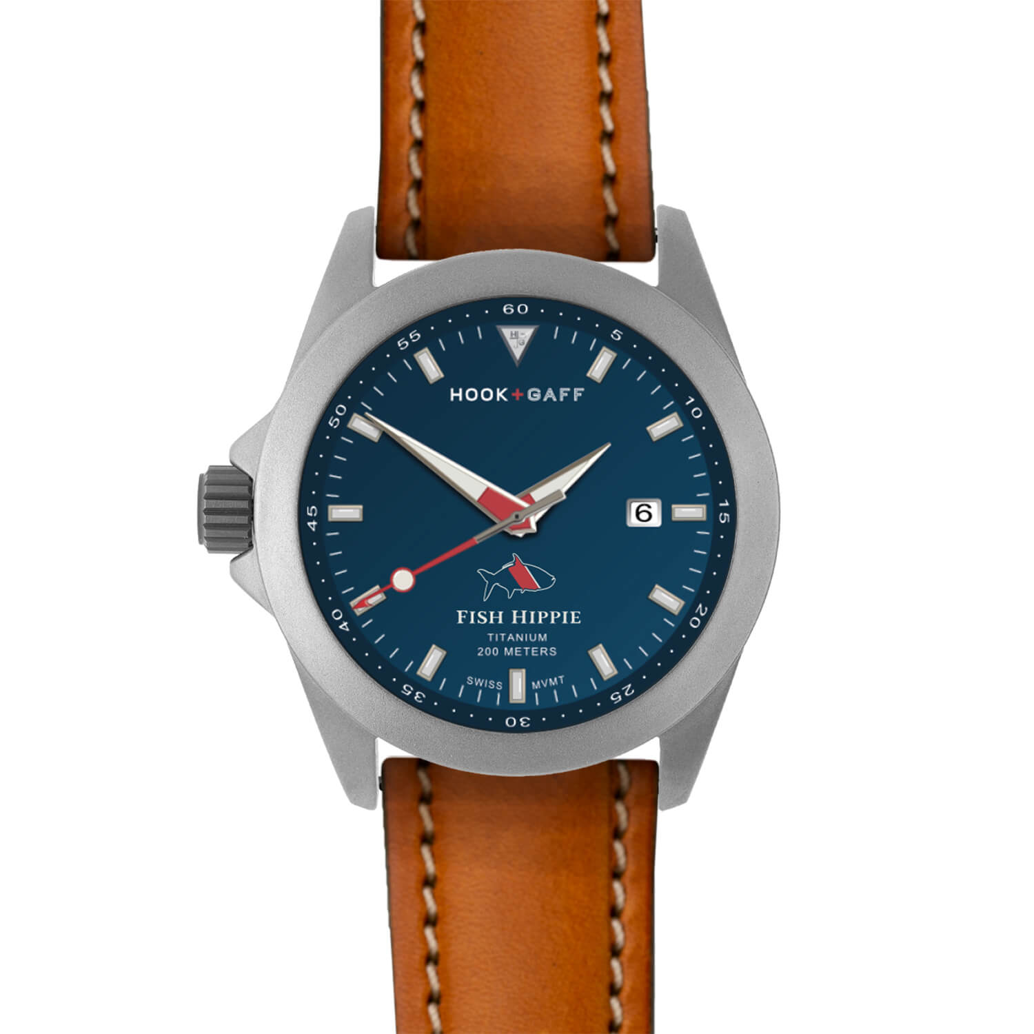 Fish Hippie FH Edition Hook+Gaff Sportfisher Watch - Navy Dial Cognac Leather Strap / Os